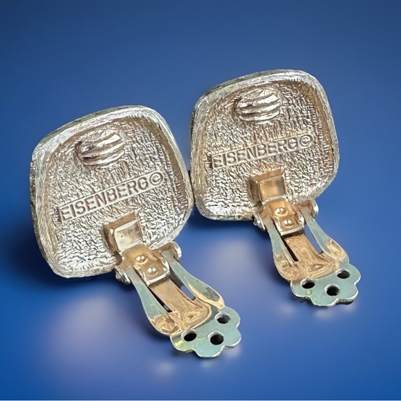 VTG Eisenberg Artist Series EARRINGS Square Mosaic Multicolored Enamel Clip On - Picture 2 of 4